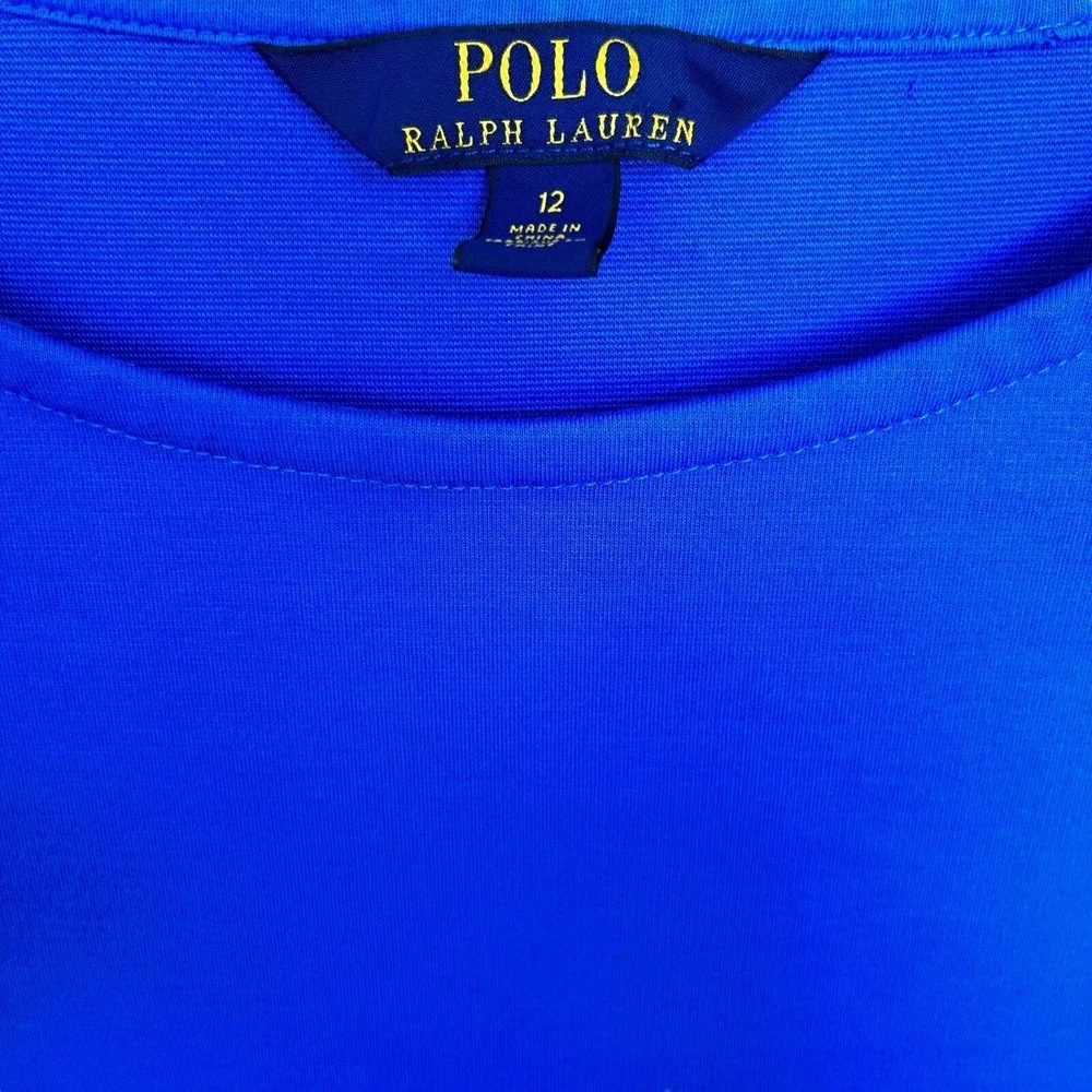 Polo Ralph Lauren Dress Girls Size 12 Blue Short Sleeve Ruffle Hem Casual